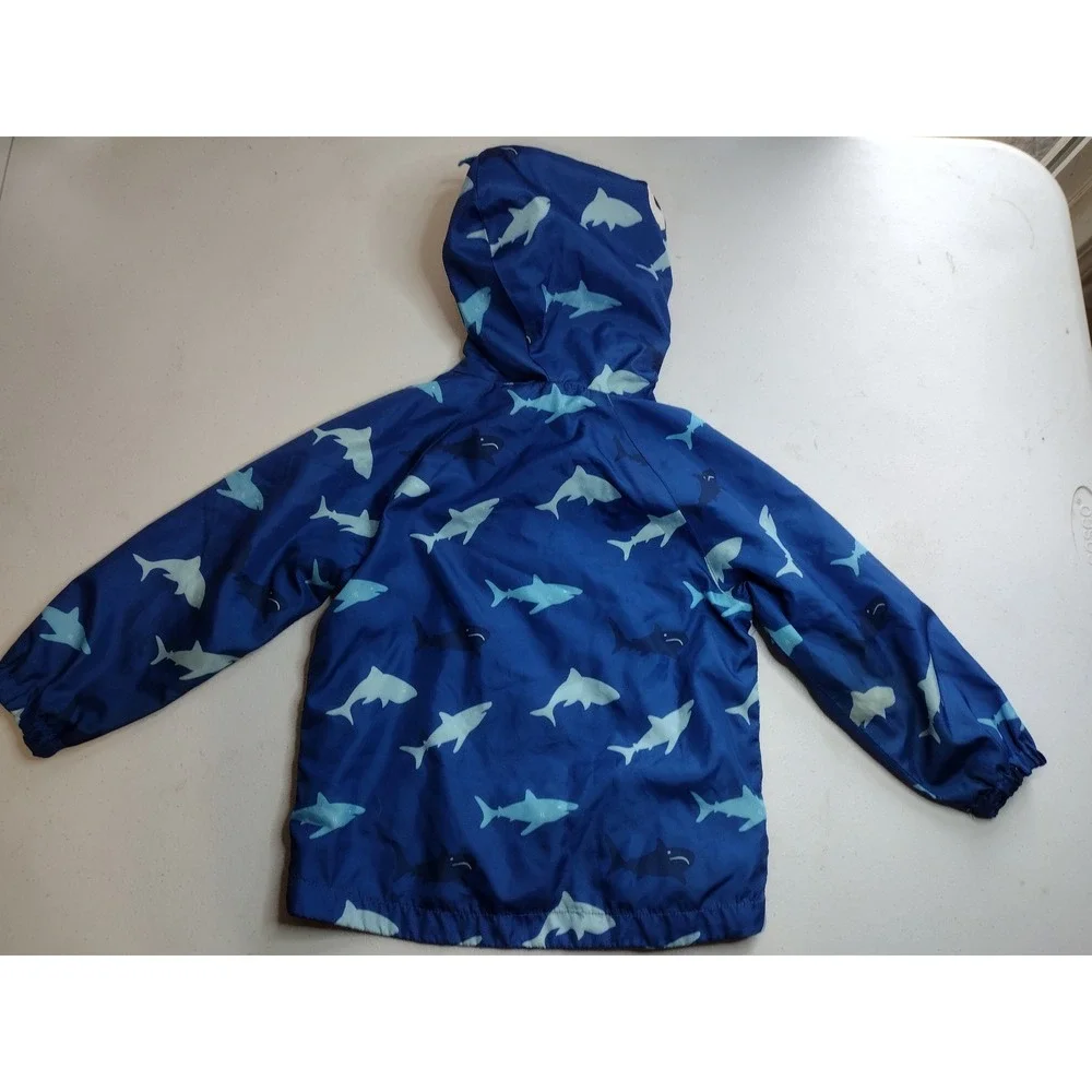 Little‎ Rebels Boys Blue Shark Hooded Windbreaker Jacket 3T 3D Fin Teeth Novelty